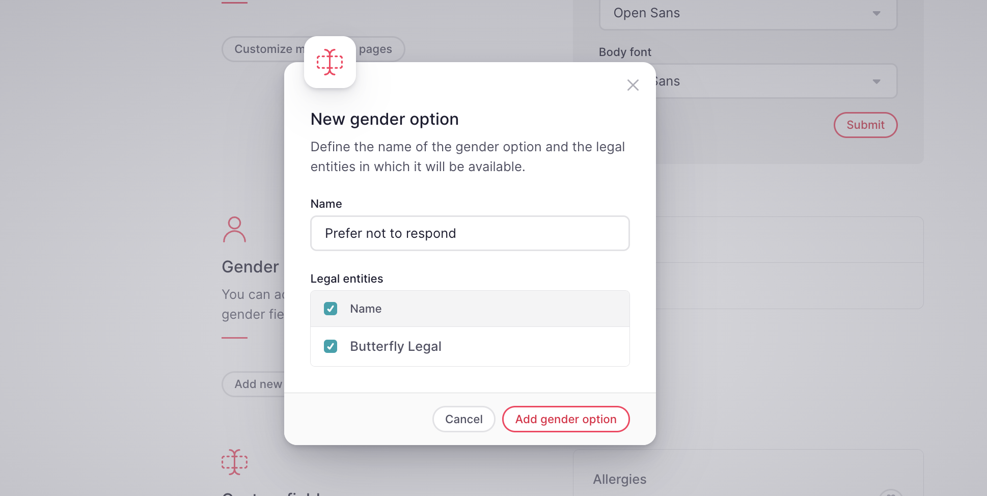 new gender option copy